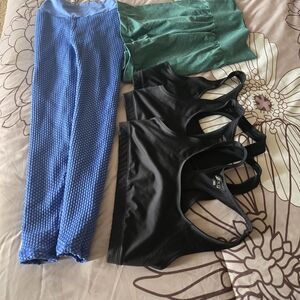 BCG Black Sports Bra and Blue Patterned Leggings
